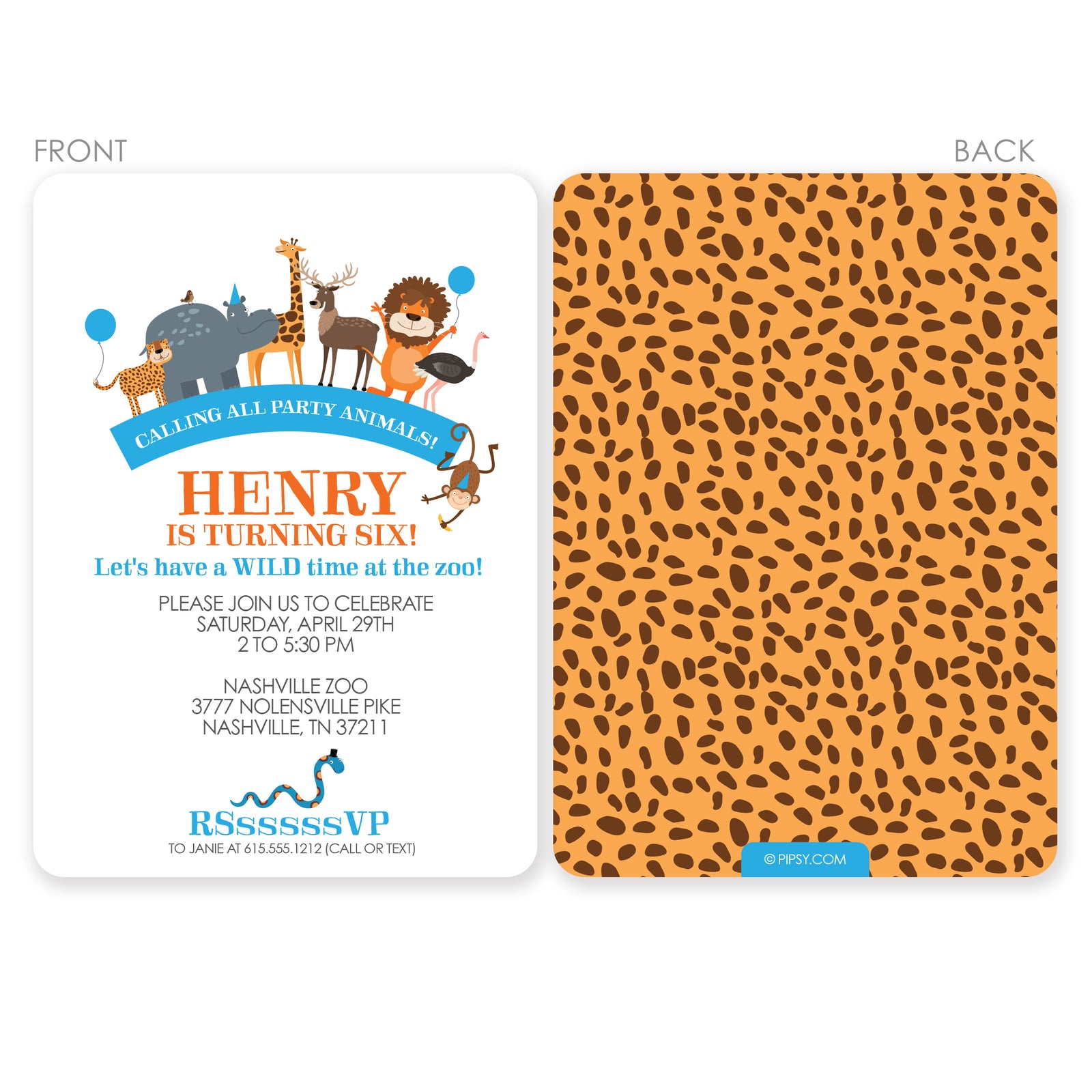 Party Animals Zoo Birthday Invitation | Pipsy.com | Blue