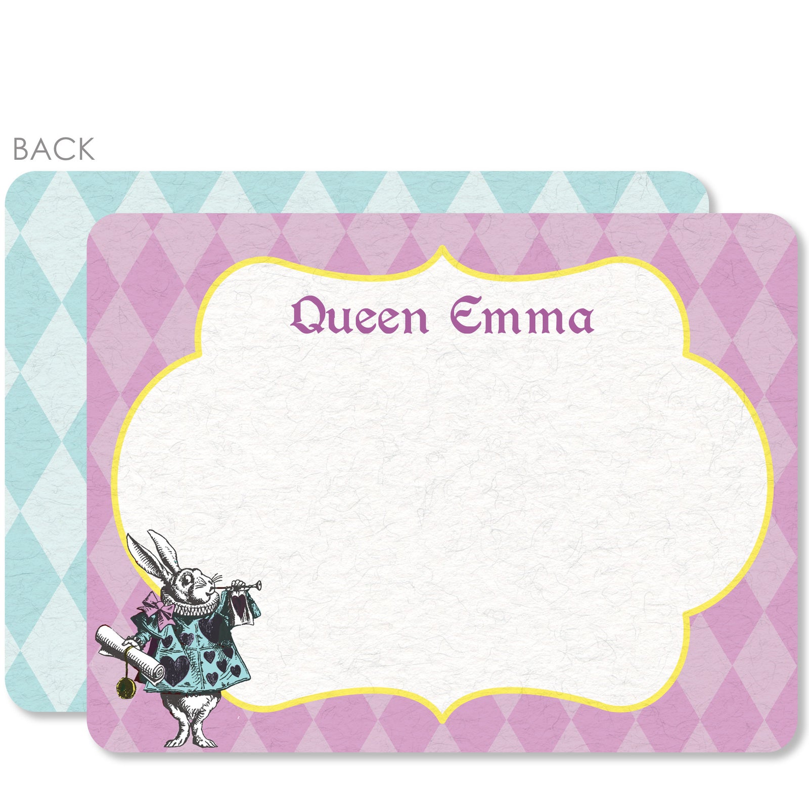 Alice in Wonderland thank you notecards, stationery printed on heavy cardstock with 2-sided printing, envelopes included