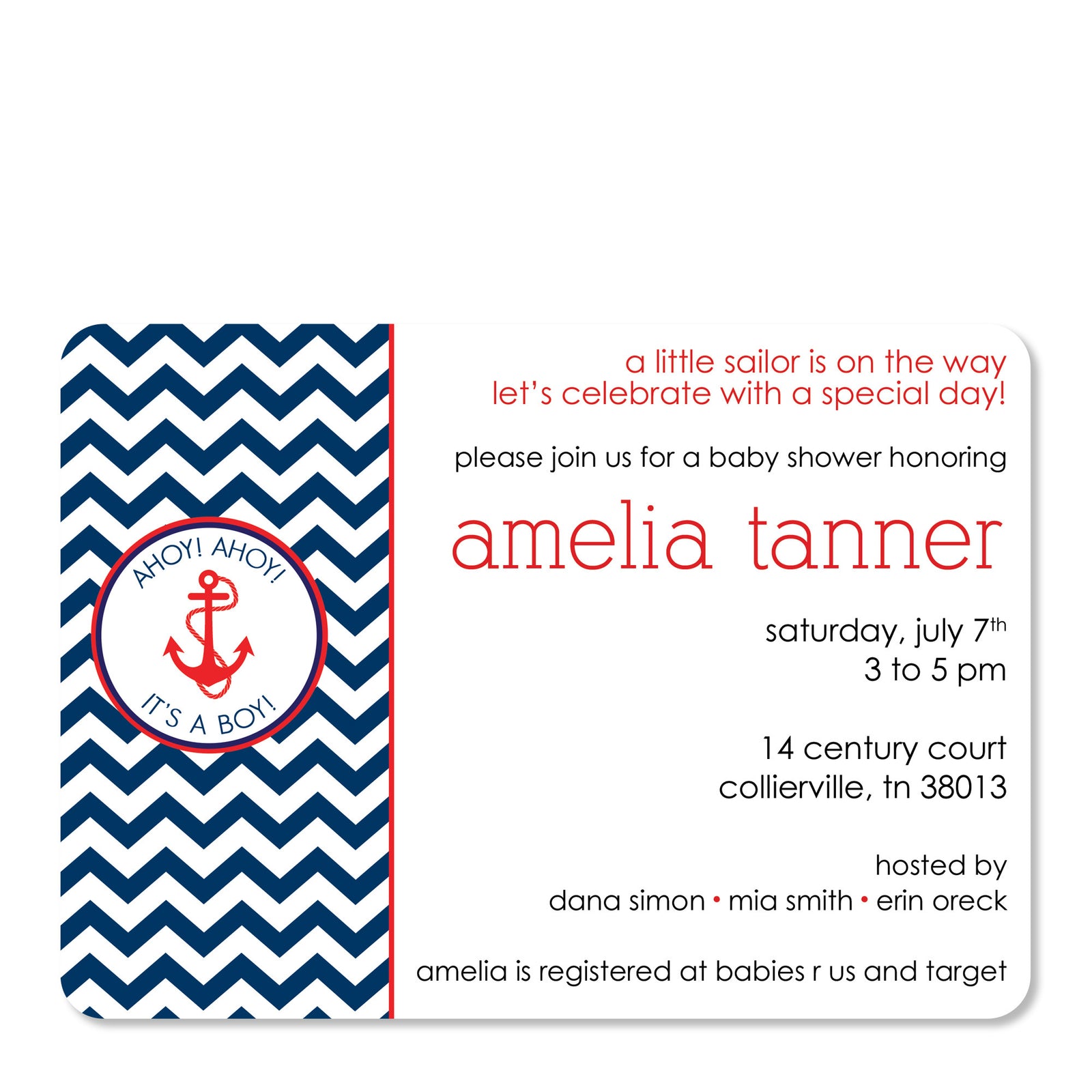 Anchor Baby Shower Invitation (Printed)