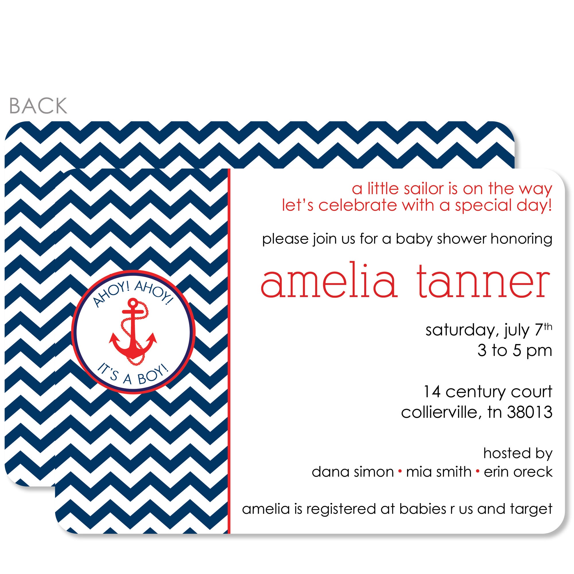 Anchor Baby Shower Invitation (Printed)