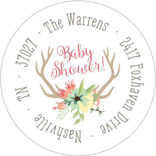 Antler baby shower invitation return address stickers