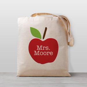 Apple Teacher Tote Bag, Personalized, 100% Natural Cotton Canvas
