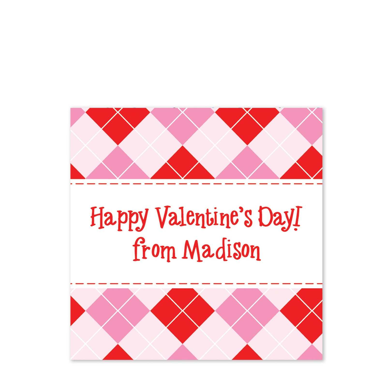 Argyle Valentine's Day Stickers | 2.5" square sticker for candy bag | Personalized |PIPSY.COM