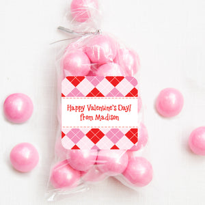 Argyle Valentine's Day Stickers | 2.5" square sticker for candy bag | Personalized |PIPSY.COM