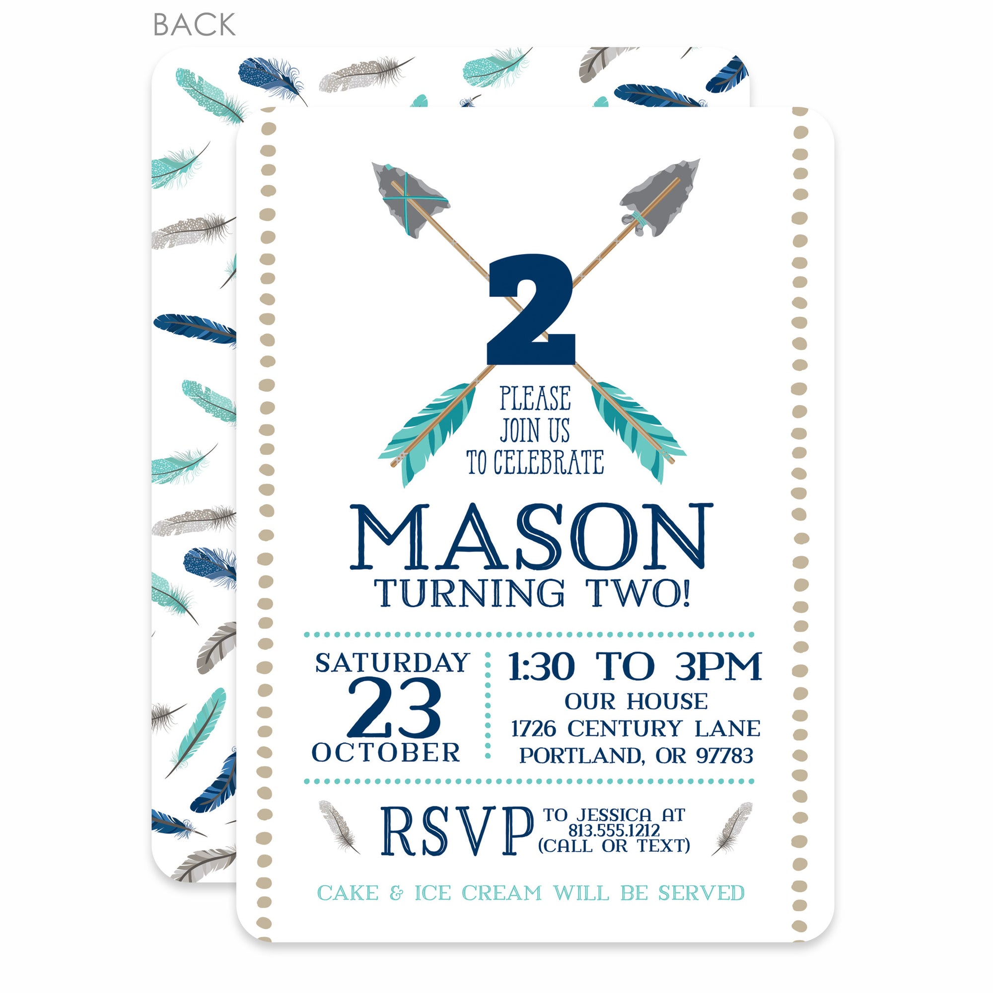 Arrows and Feathers Party Birthday Invitation | Pipsy.com | Blue
