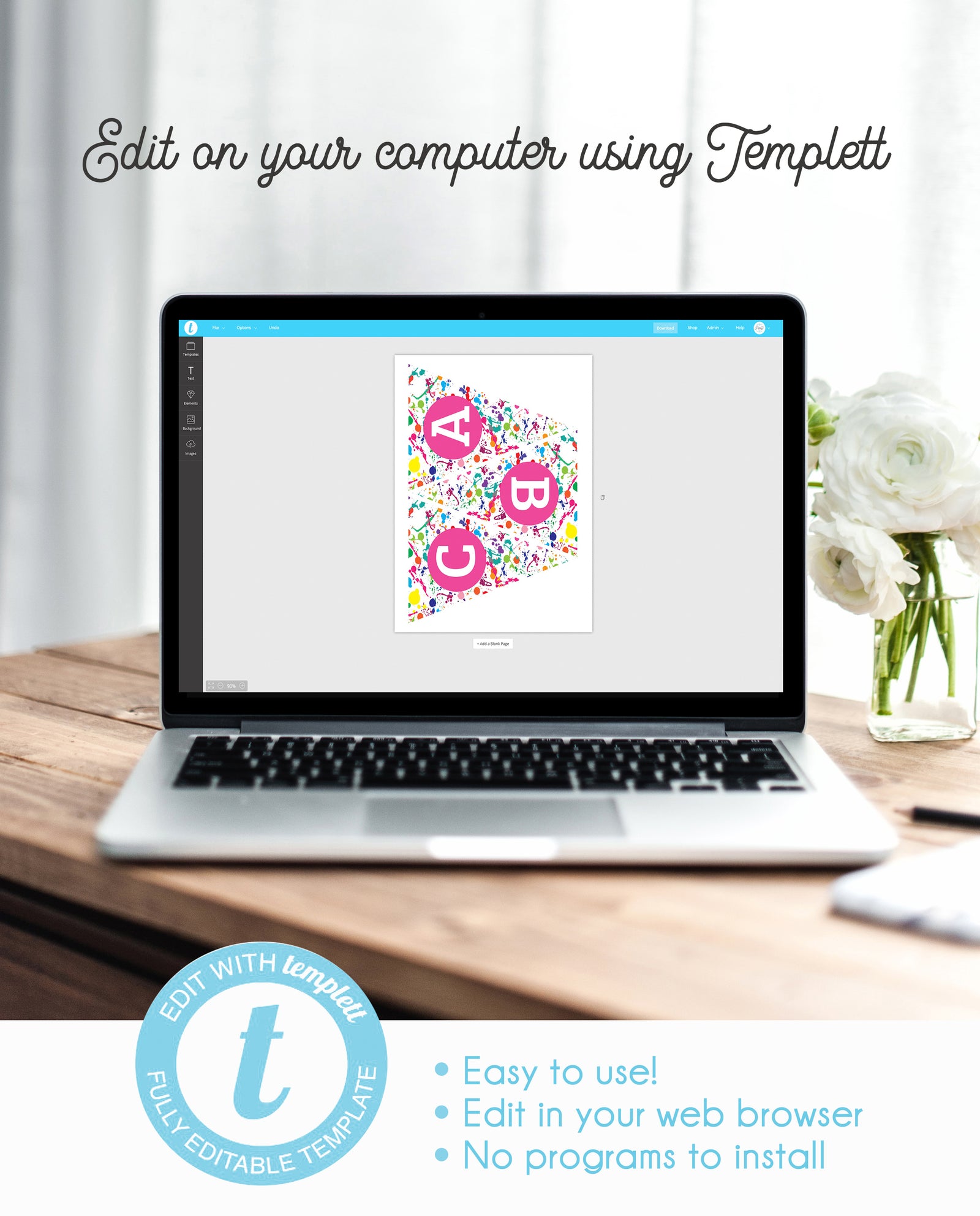 Art Party DIY Banner, Instant Download, Paint Splatters, Edit on Templett | PIPSY.COM