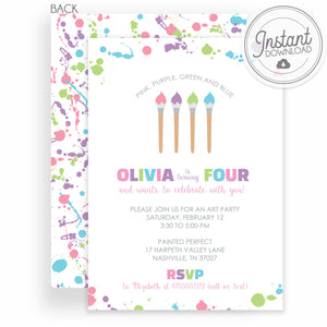 Art Party Birthday Invitation | Paint Brushes and Splatters | Templett Invitation | Instant Download DIY | PIPSY.CO M