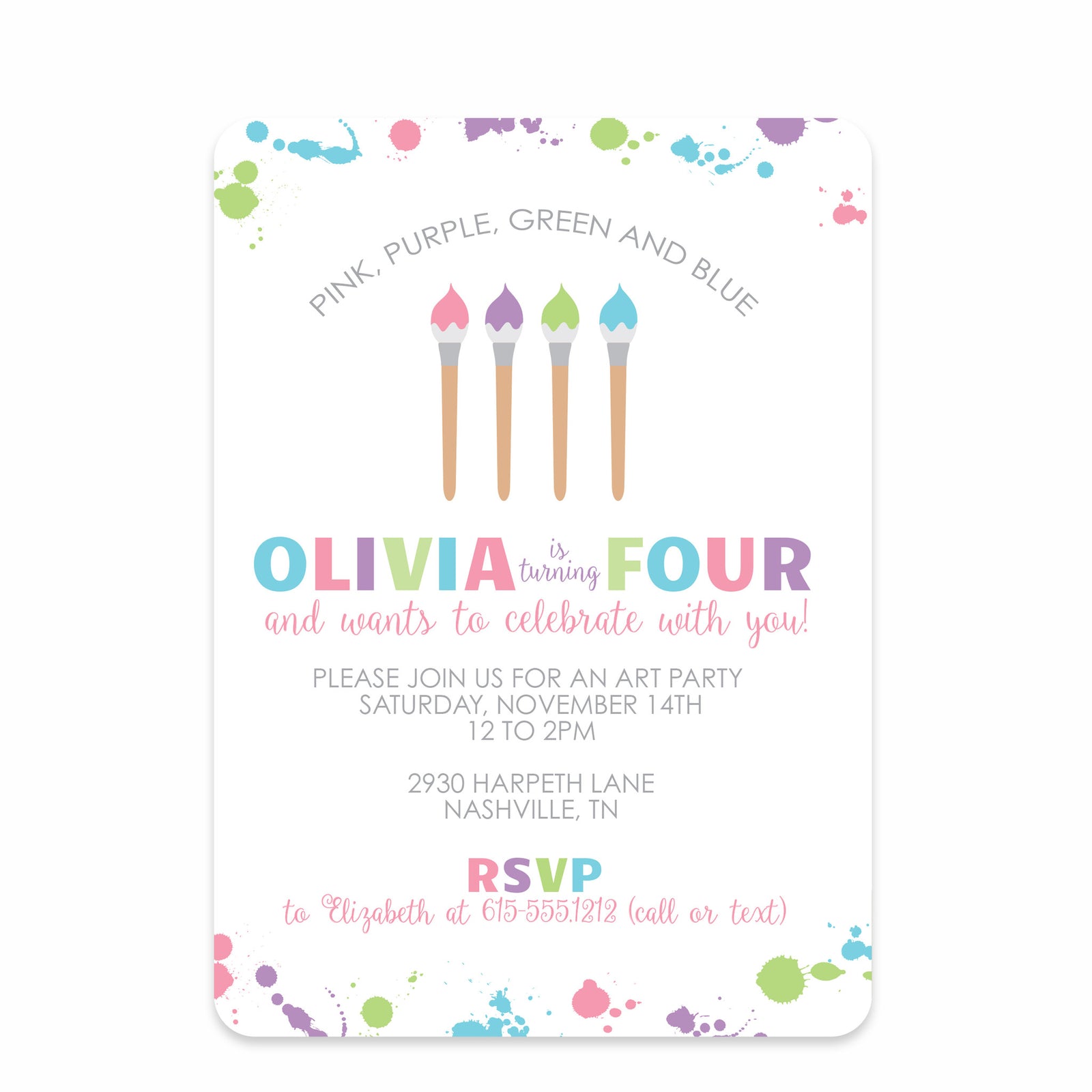 Art Party Paint Brush Invitation | Pipsy.com