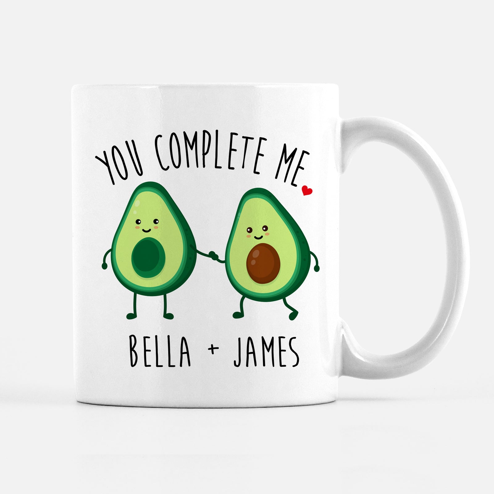 Avocado Mug, You Complete Me, Personalized with Couple's Names, Perfect for Valentines Day, Engagement gift, or anniversary, PIPSY.COM
