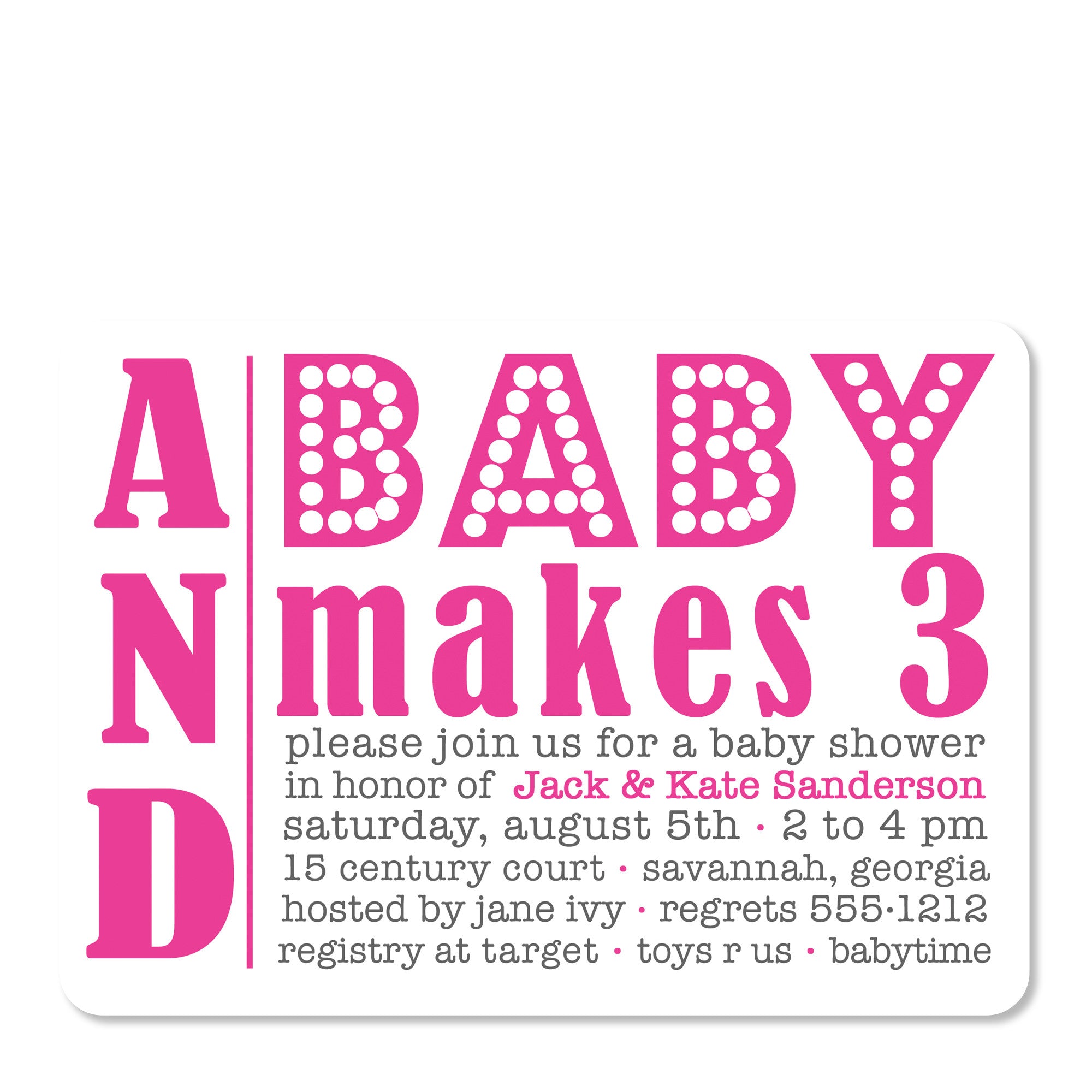 Baby Makes Three Shower Invitation, Pink (Printed)