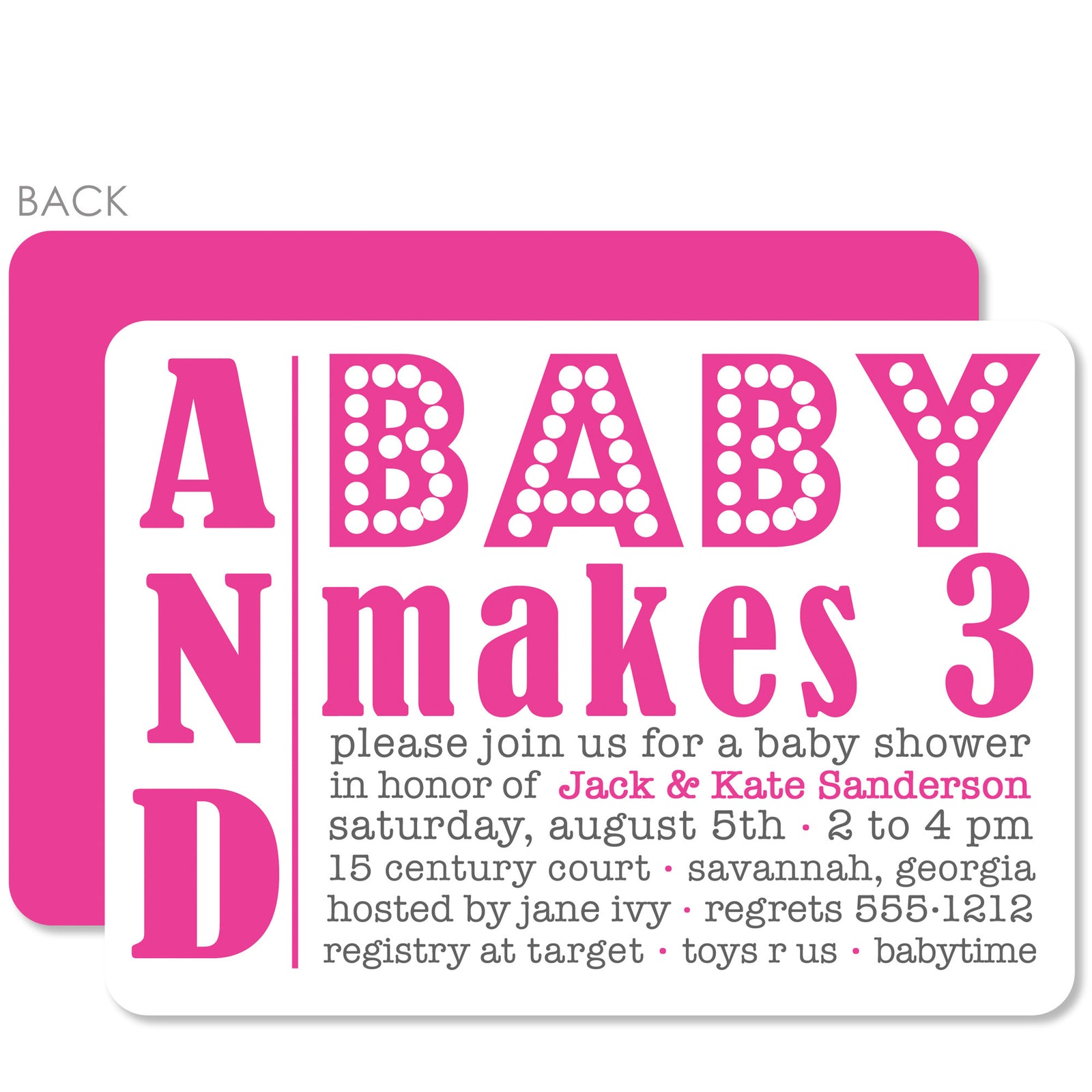 Baby Makes Three Shower Invitation, Pink (Printed)