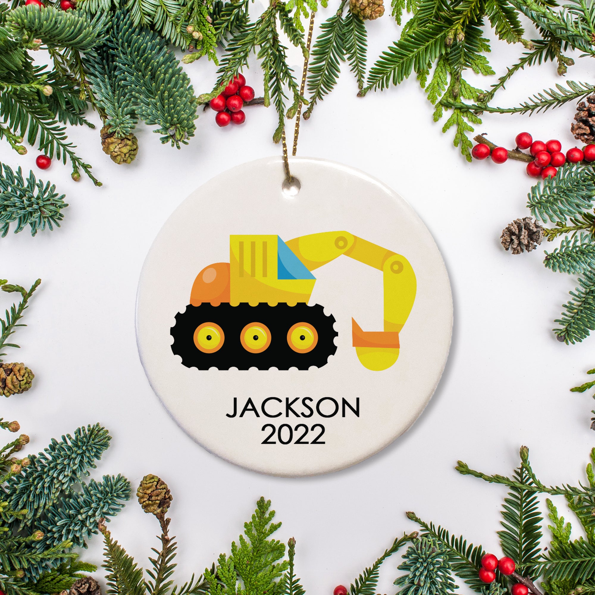 Personalized Christmas Ornament | Construction Truck Ornament | Backhoe | Pipsy.com