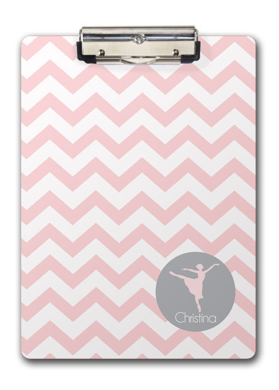 ballerina silhouette in grey on pink chevron two sided clipboard