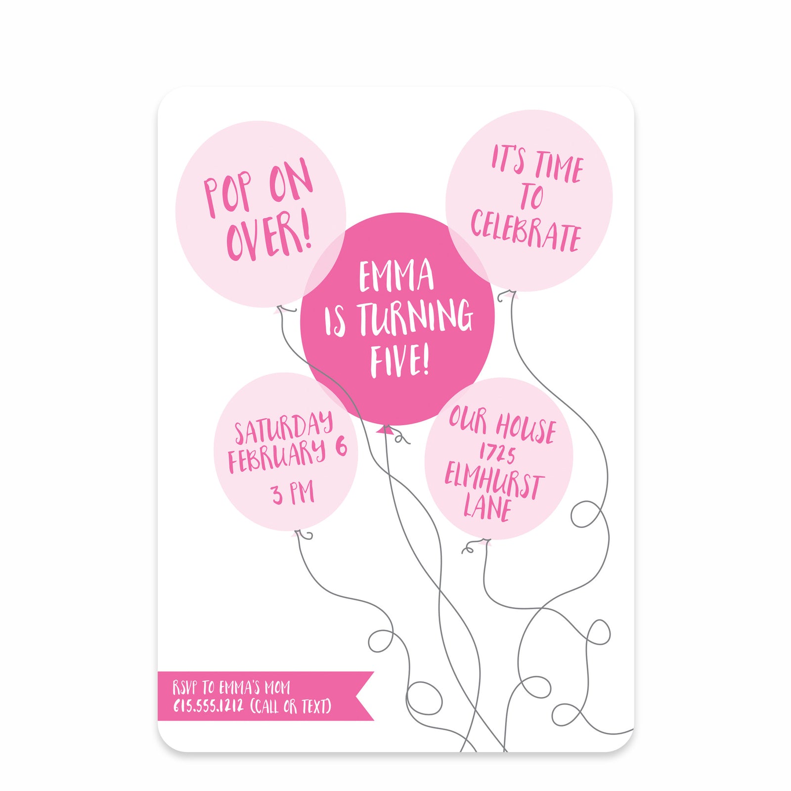 Balloon Birthday Invitation, Pink | Pipsy.com