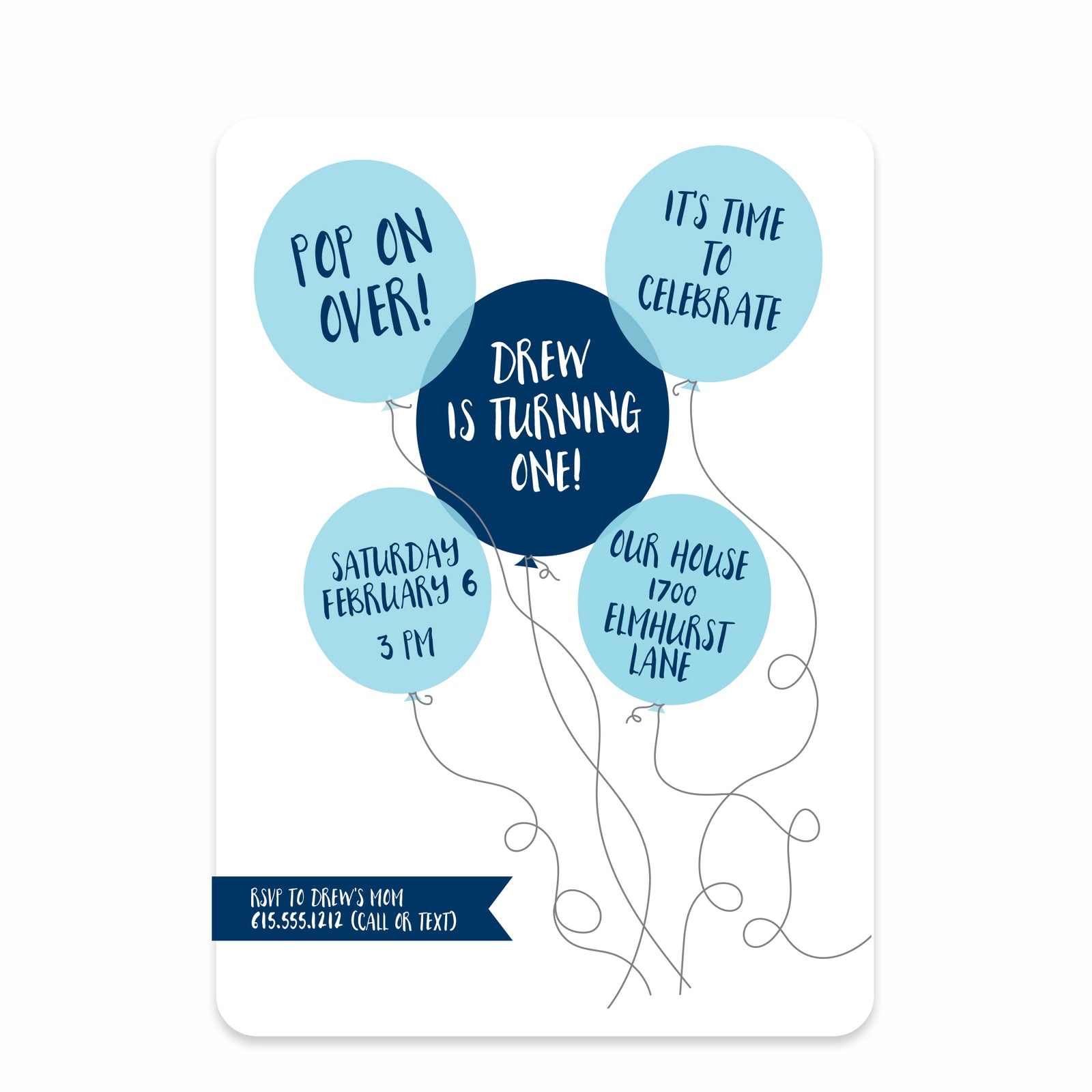 Blue Balloons First Birthday Invitation | PIPSY.COM