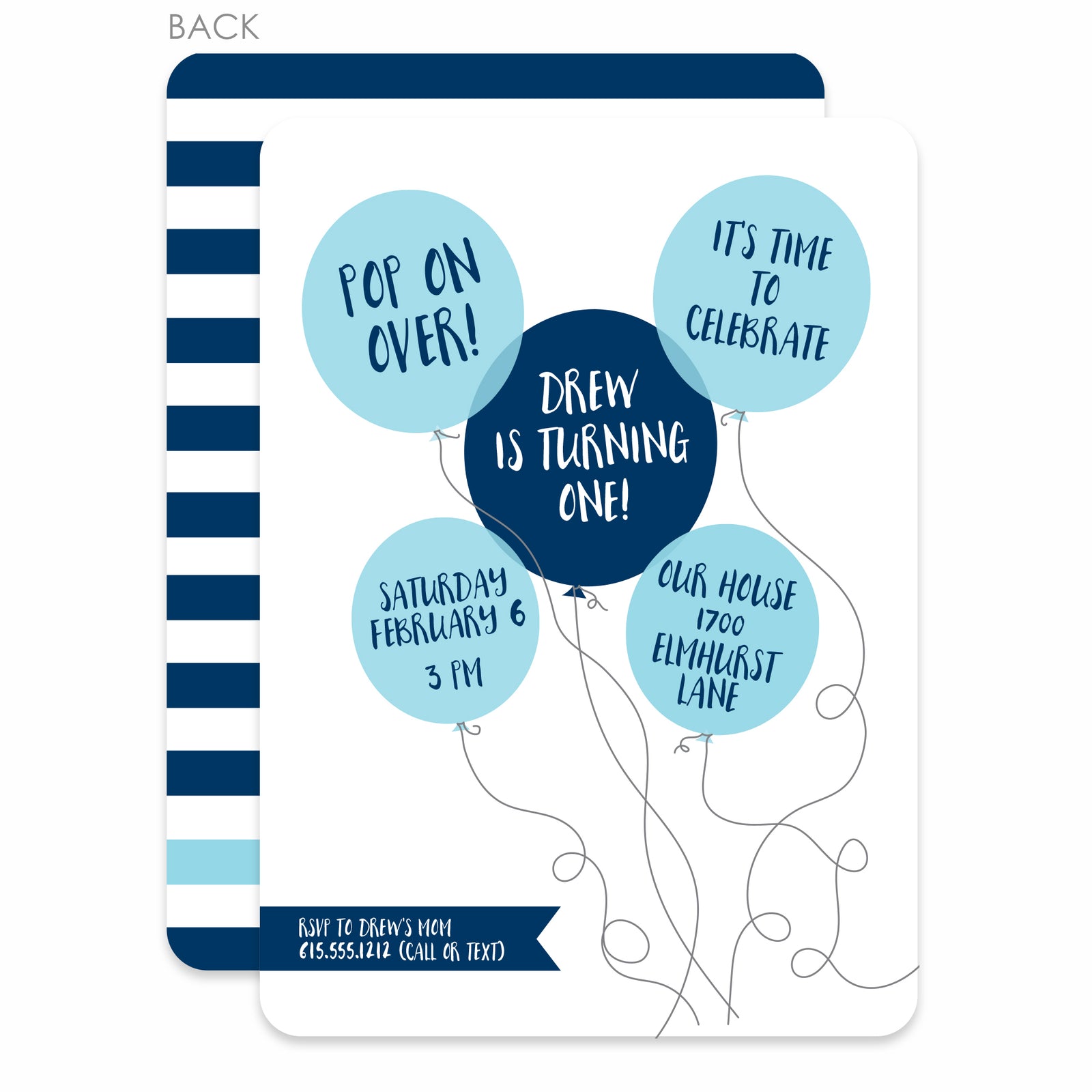 Blue Balloons First Birthday Invitation | PIPSY.COM
