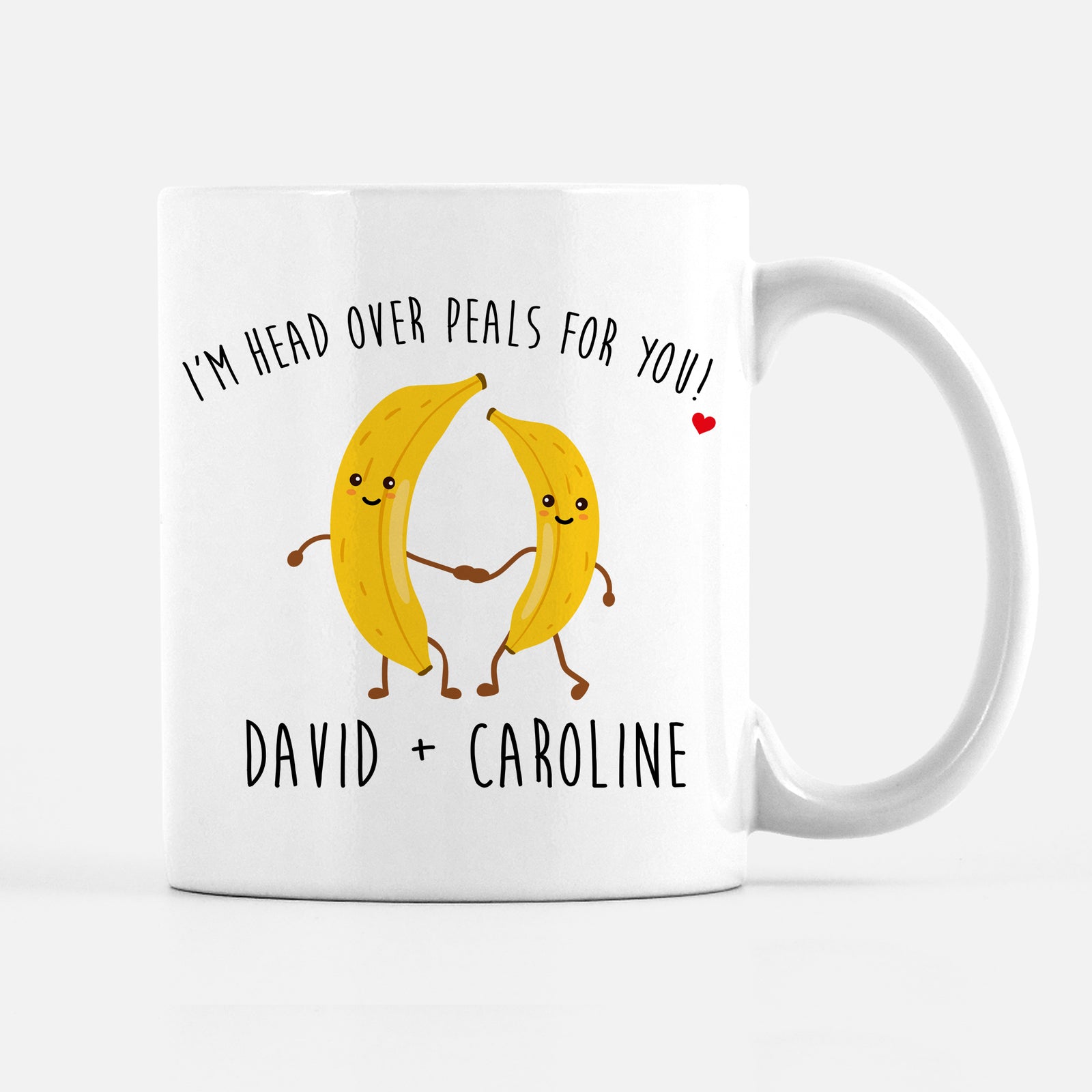 Banana Couples Mug, I'm head over PEALS for you, followed by the couple's names, PIPSY.COM