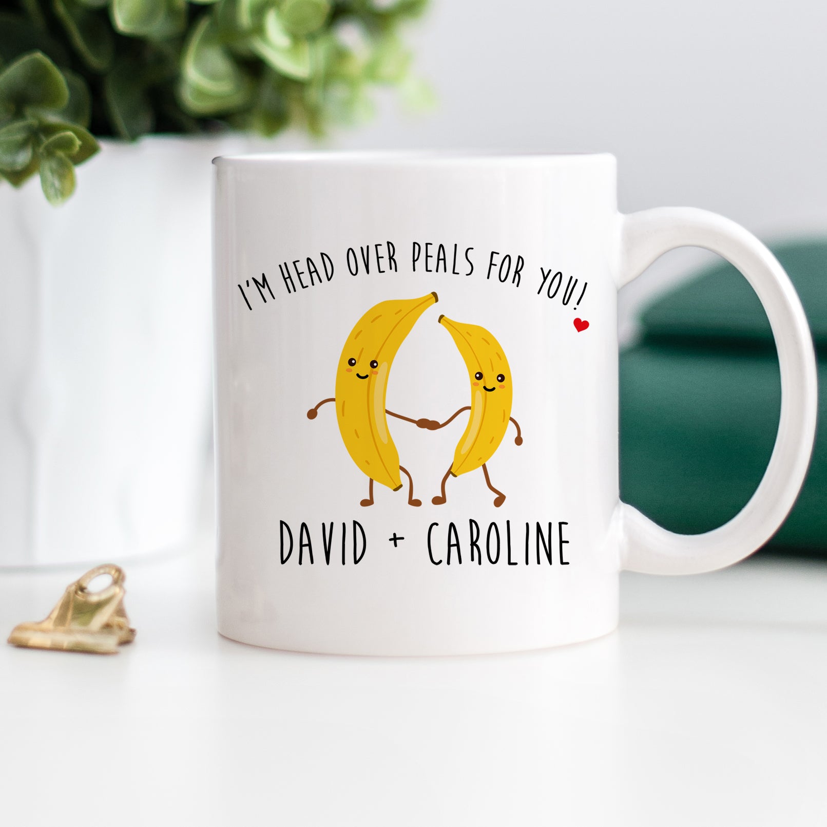 Banana Couples Mug, I'm head over PEALS for you, followed by the couple's names, PIPSY.COM