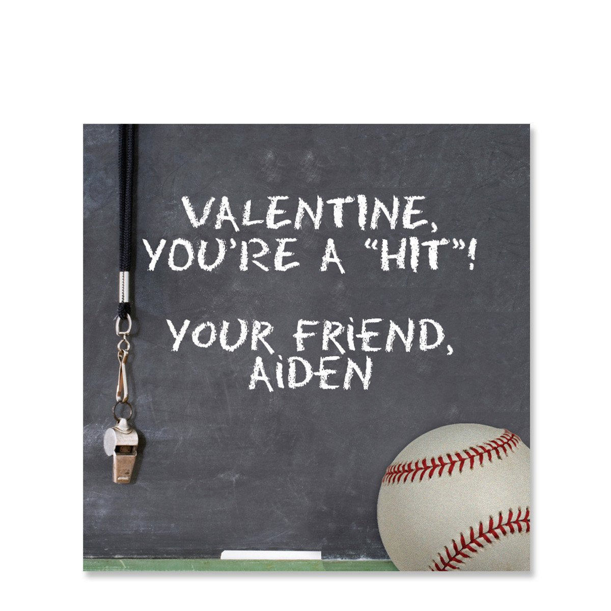 Baseball Chalkboard with whistle Valentine Sticker | 2.5" Square sticker for treat bags | Classroom Stickers | Valentine's Day stickersPipsy.com