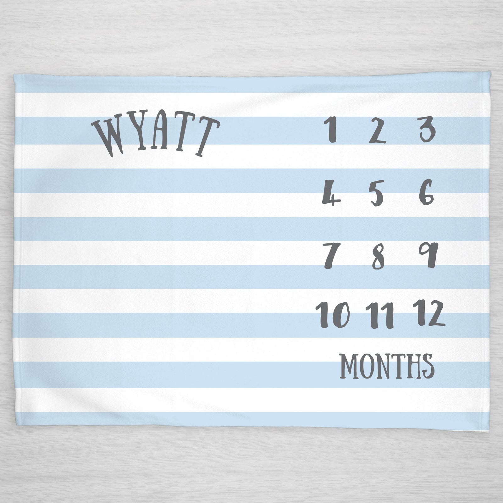 Classic Stripe personalized milestone blanket in baby blue