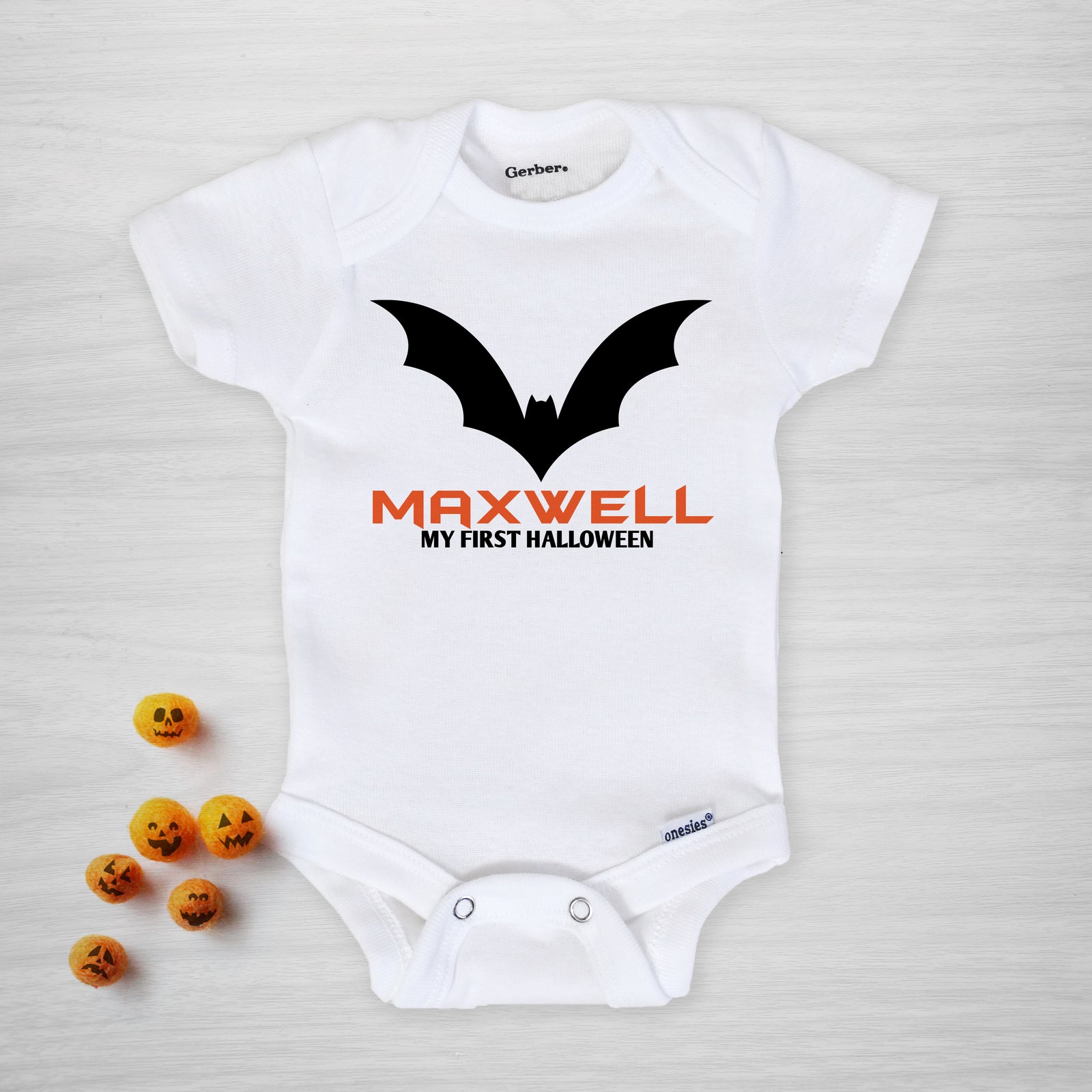 Personalized Bat Halloween Onesie, long sleeved