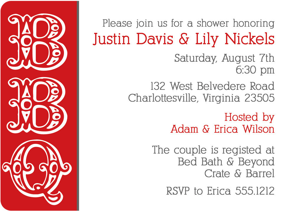 BBQ couples wedding shower invitation in red