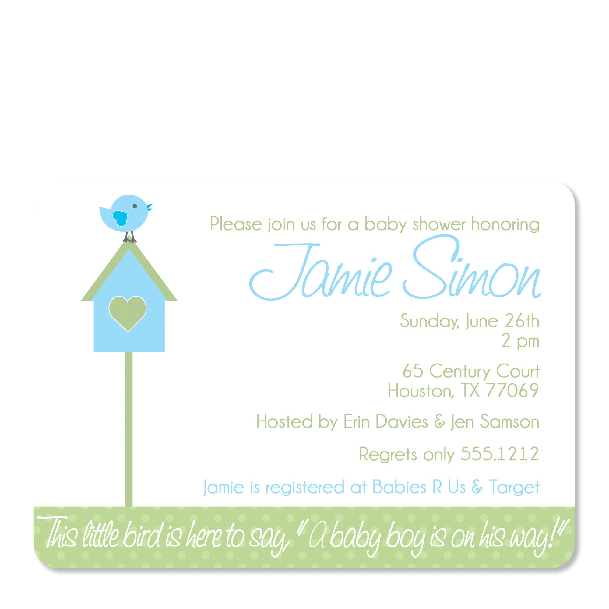 Birdhouse Baby Shower Invitation (Printed)