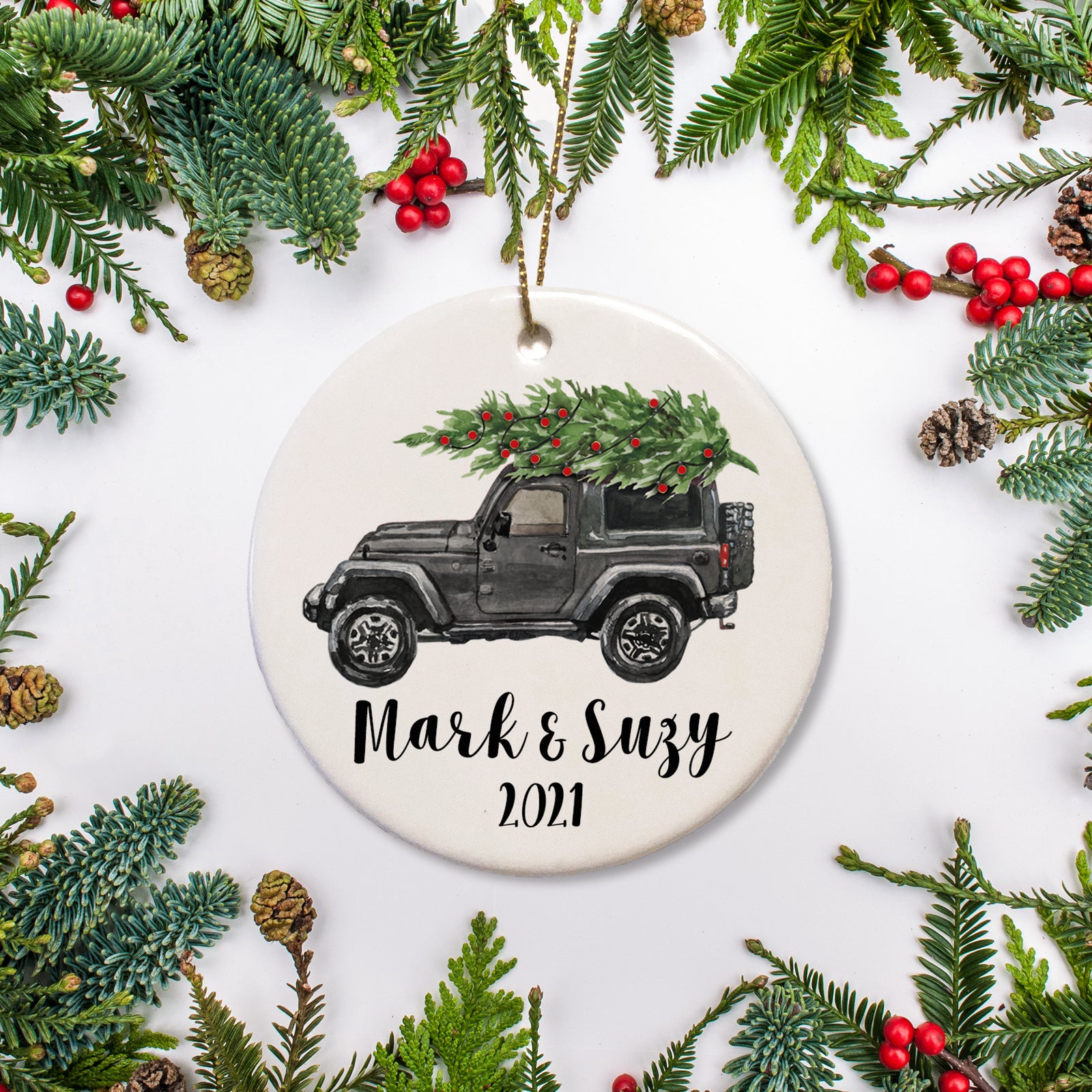 Personalized Christmas Ornament | Black Jeep | Just Married Keepsake Ornament | Pipsy.com