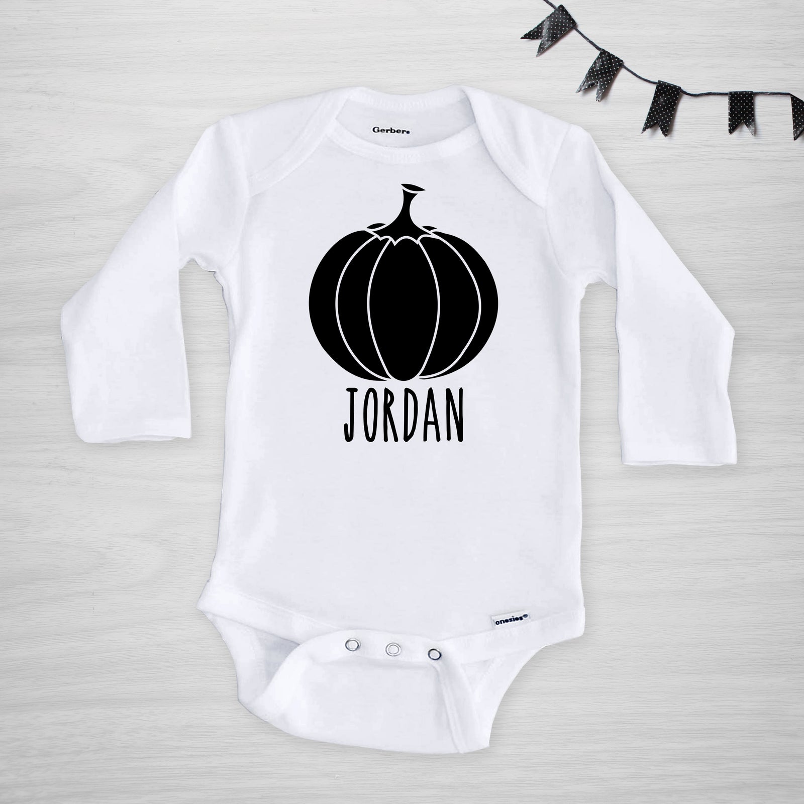 Personalized Pumpkin Onesie for Halloween, Black short sleeved