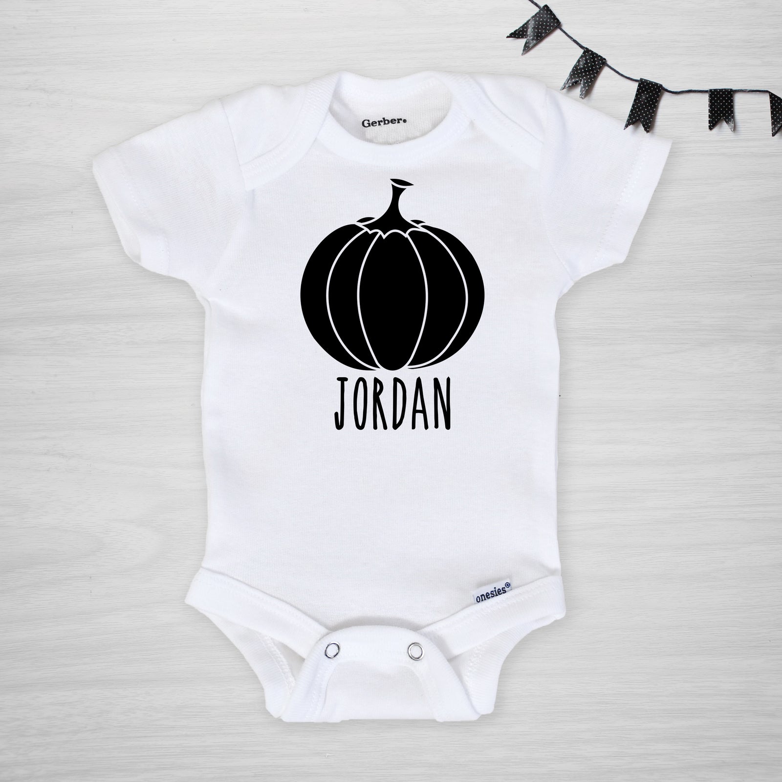 Personalized Pumpkin Onesie for Halloween, Black short sleeved