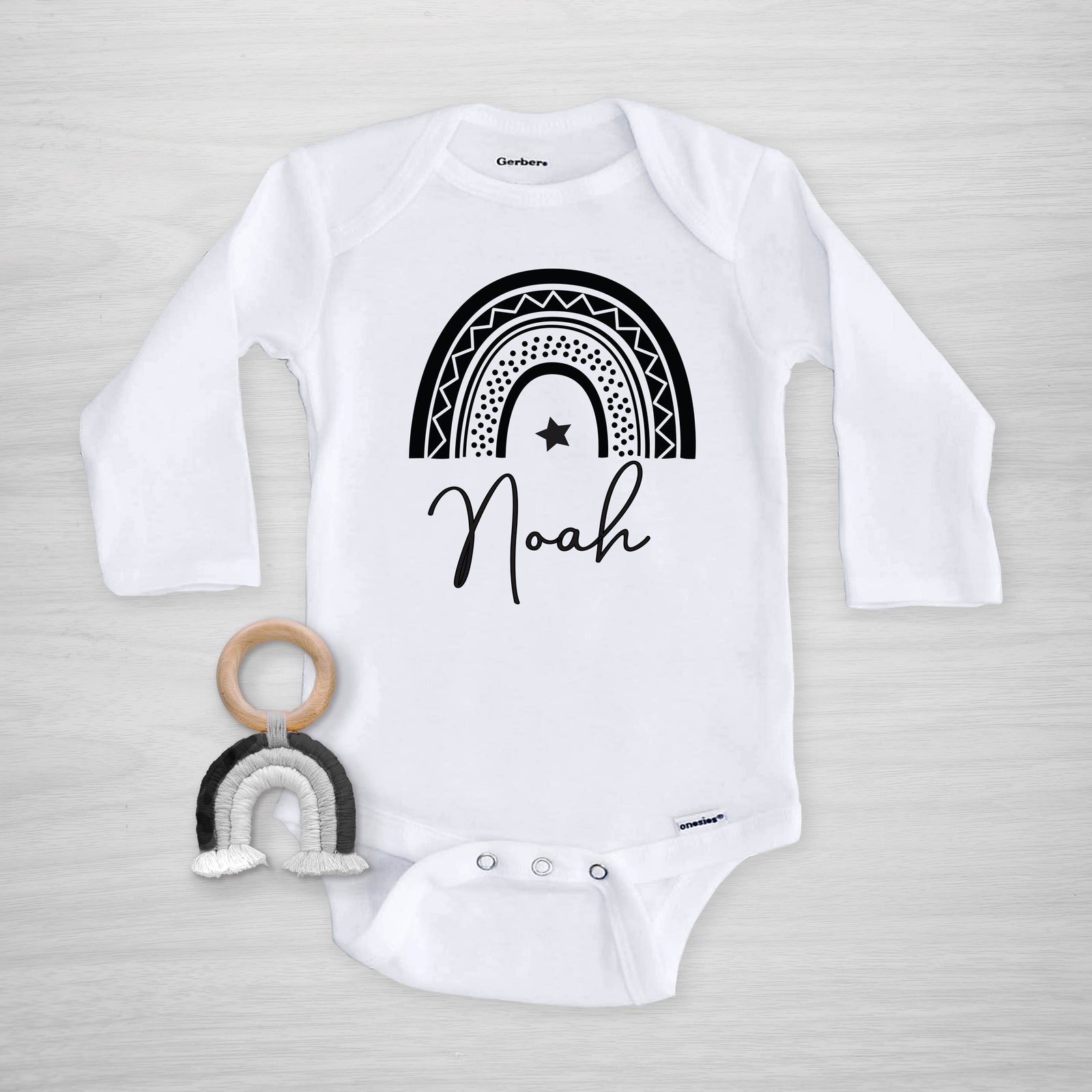 Black Rainbow Gerber Onesie® Personalized by Pipsy.com, short sleeved
