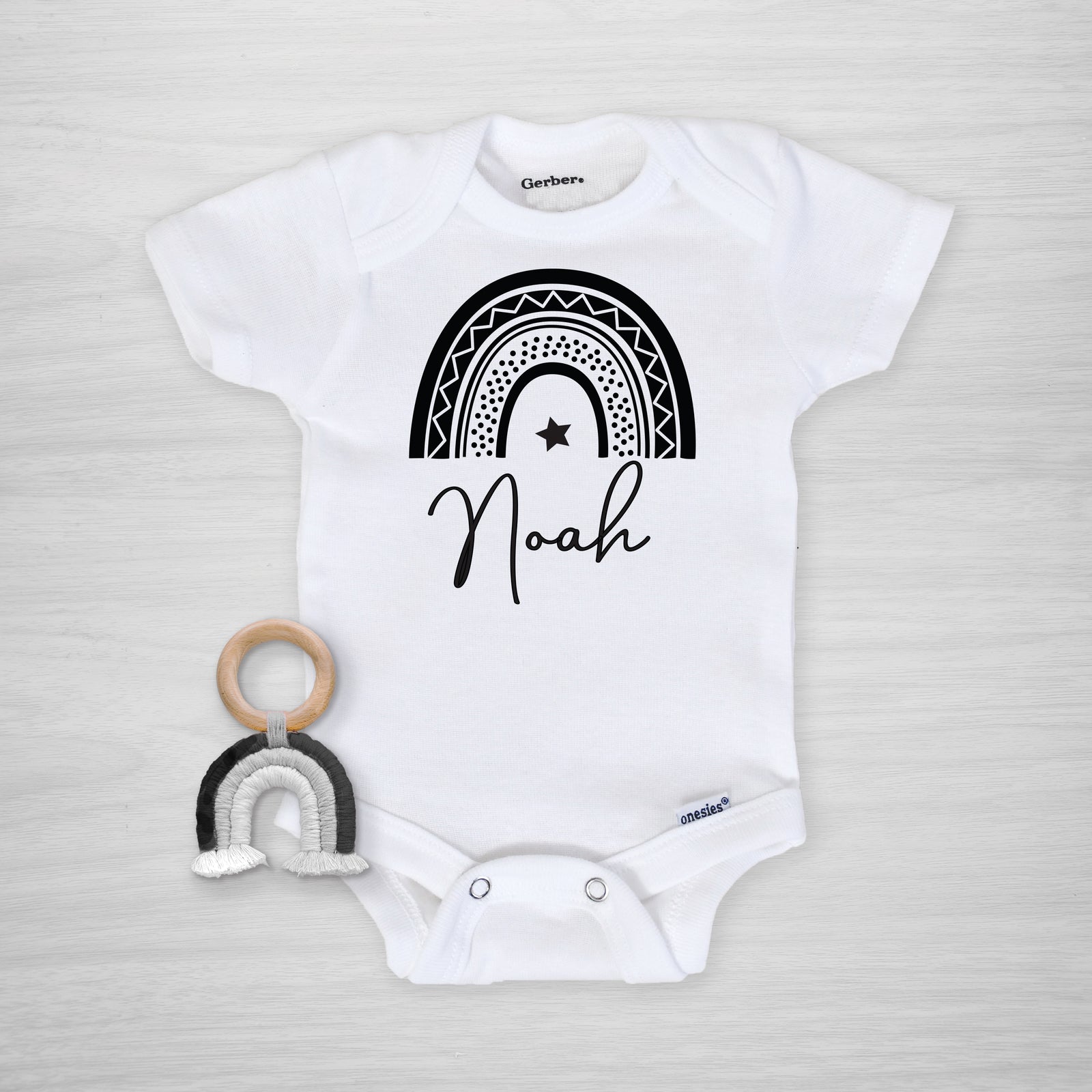 Black Rainbow Gerber Onesie® Personalized by Pipsy.com, short sleeved