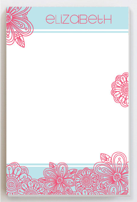 Blossom pink on blue notepad