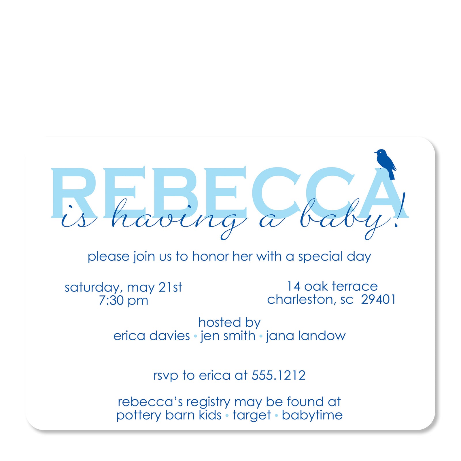 Blue Bird Baby Shower Invitation