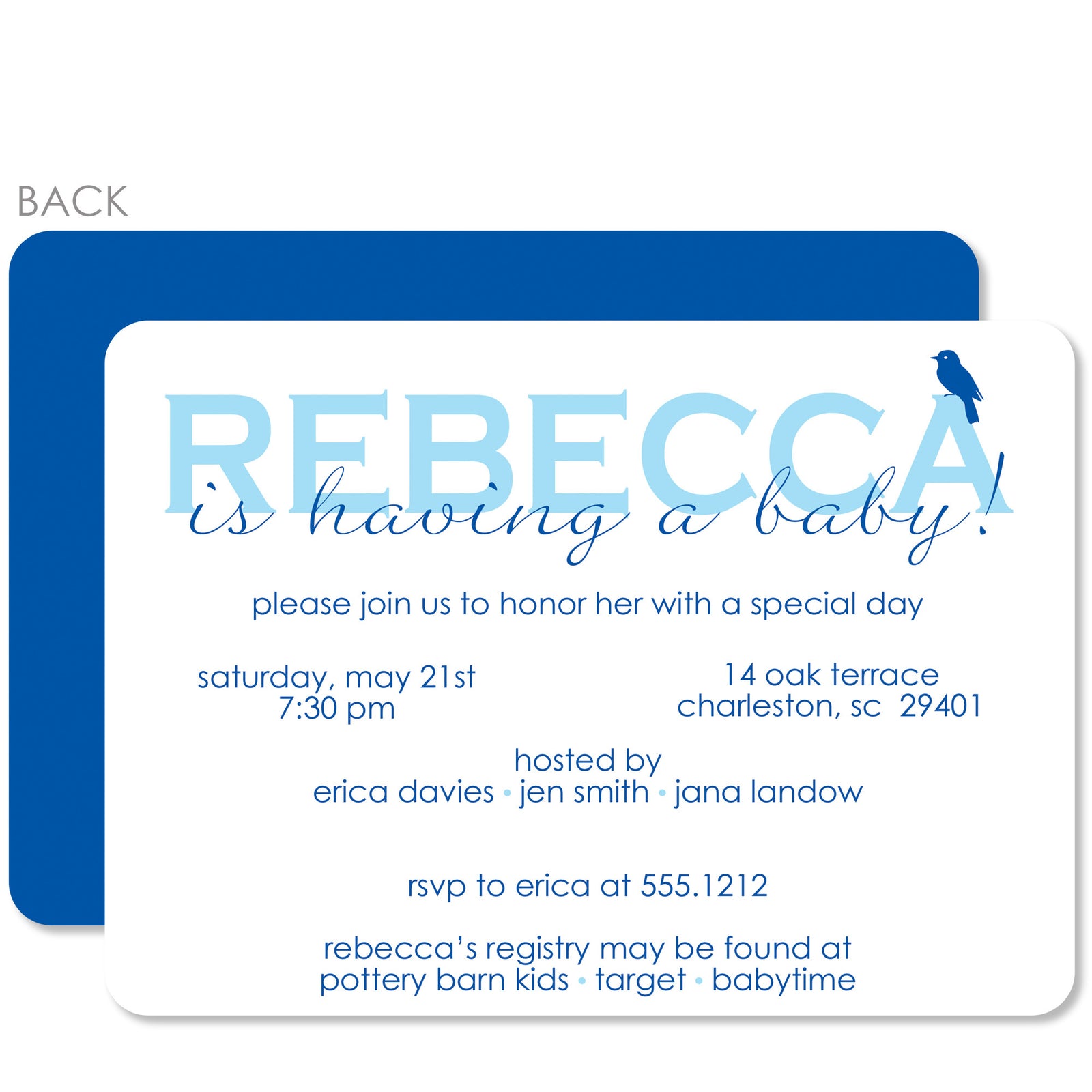 Blue Bird Baby Shower Invitation
