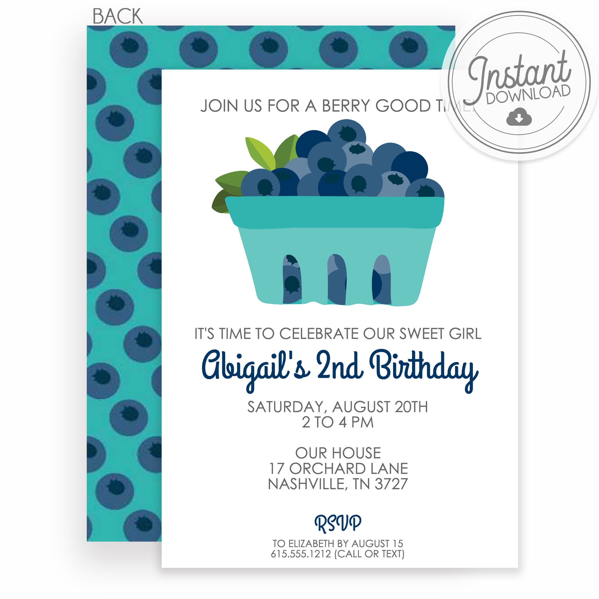 Blueberry Birthday Invitation DIY | Instant Download and Editable File | Templett Invitation | PIPSY.COM
