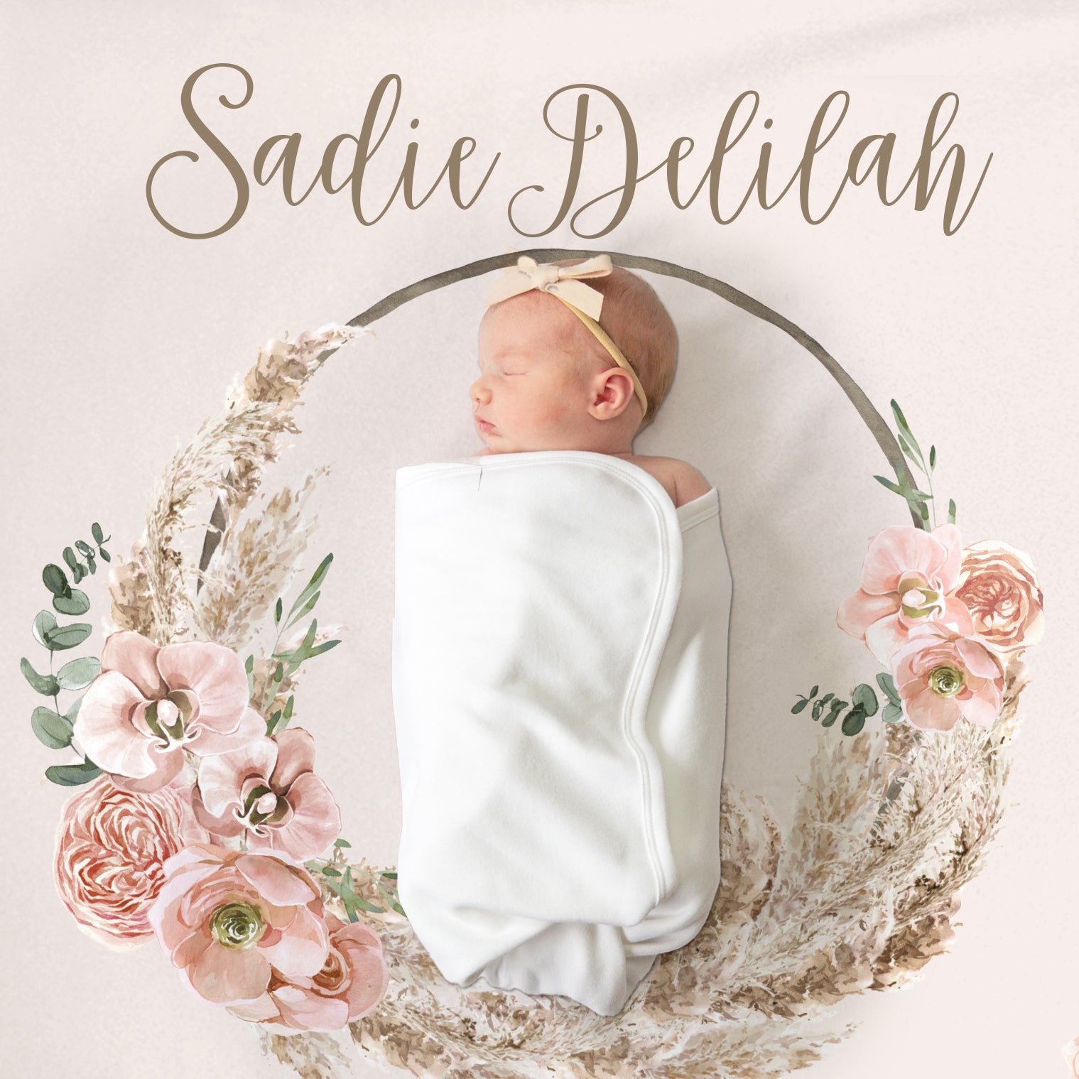 Boho Floral Milestone Blanket with a pale pink beige background