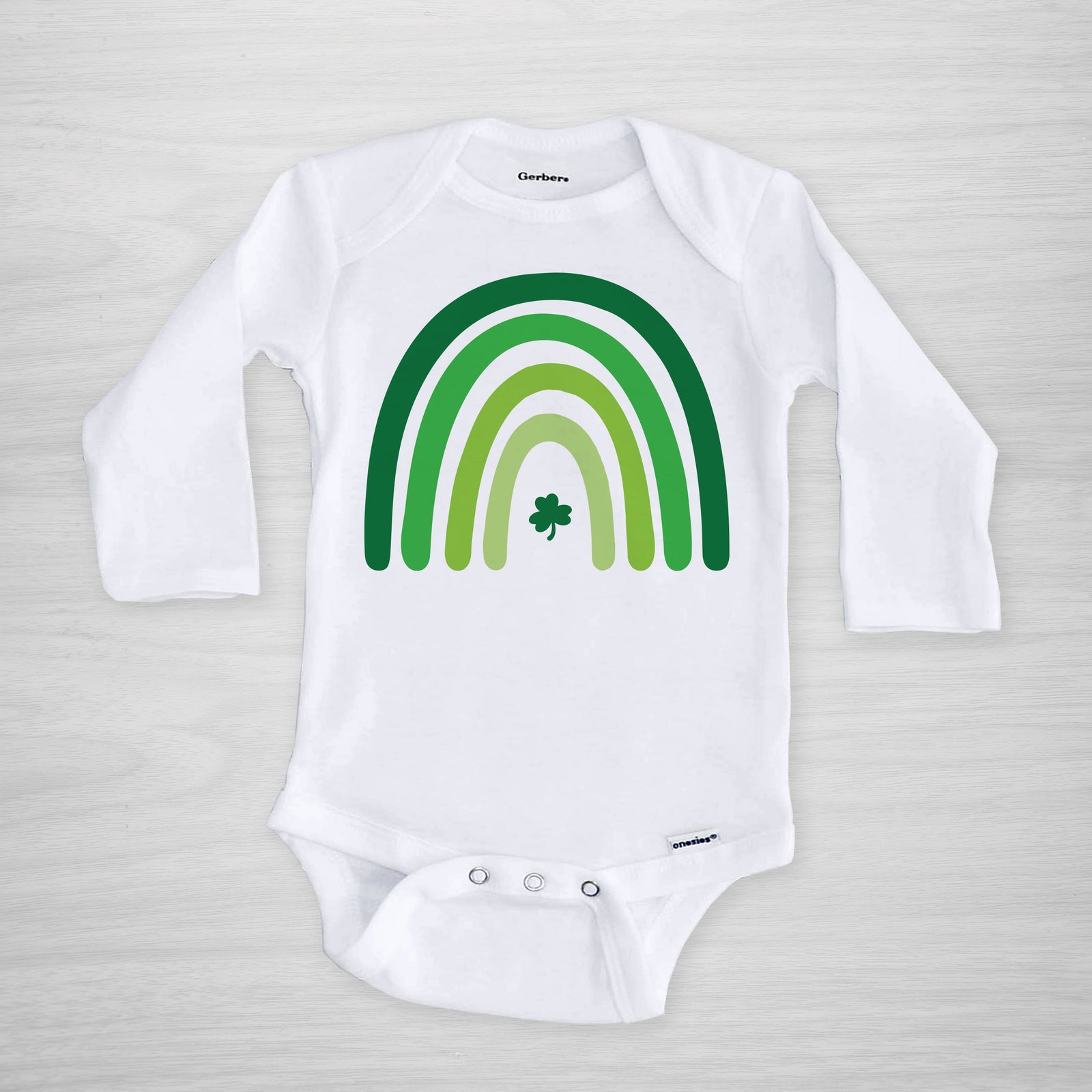 Boho St. Patrick's Day Green Rainbow Gerber Onesie®, Long sleeved