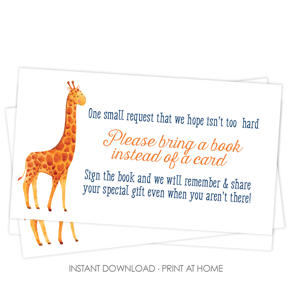 Giraffe Baby Book Request Card, Printable, Blue