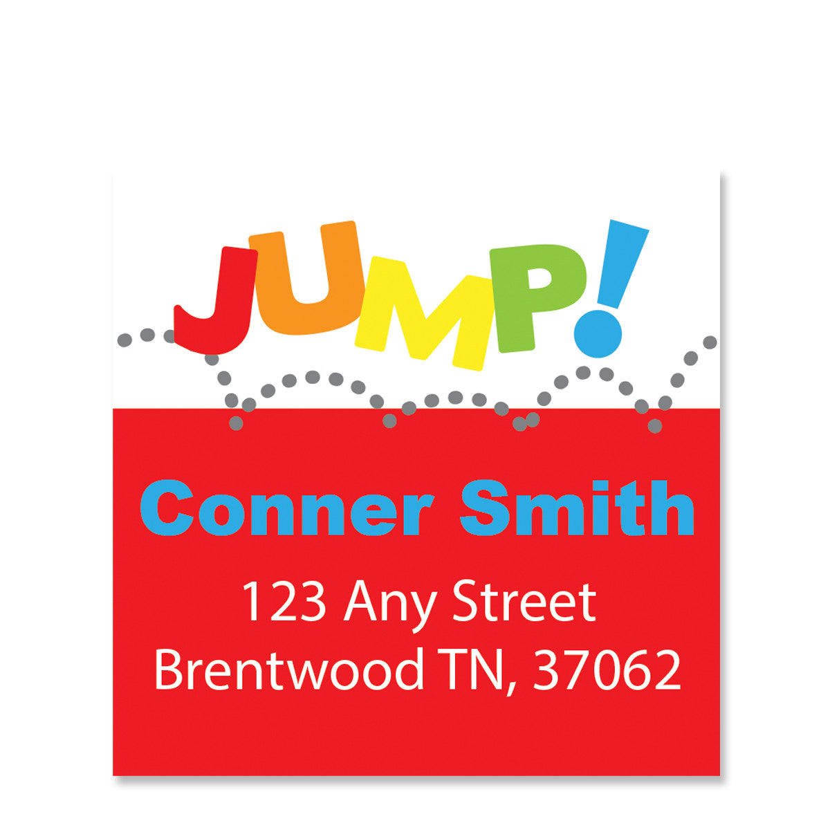 Red Jump Party Return Address Sticker | Swanky Press | Square