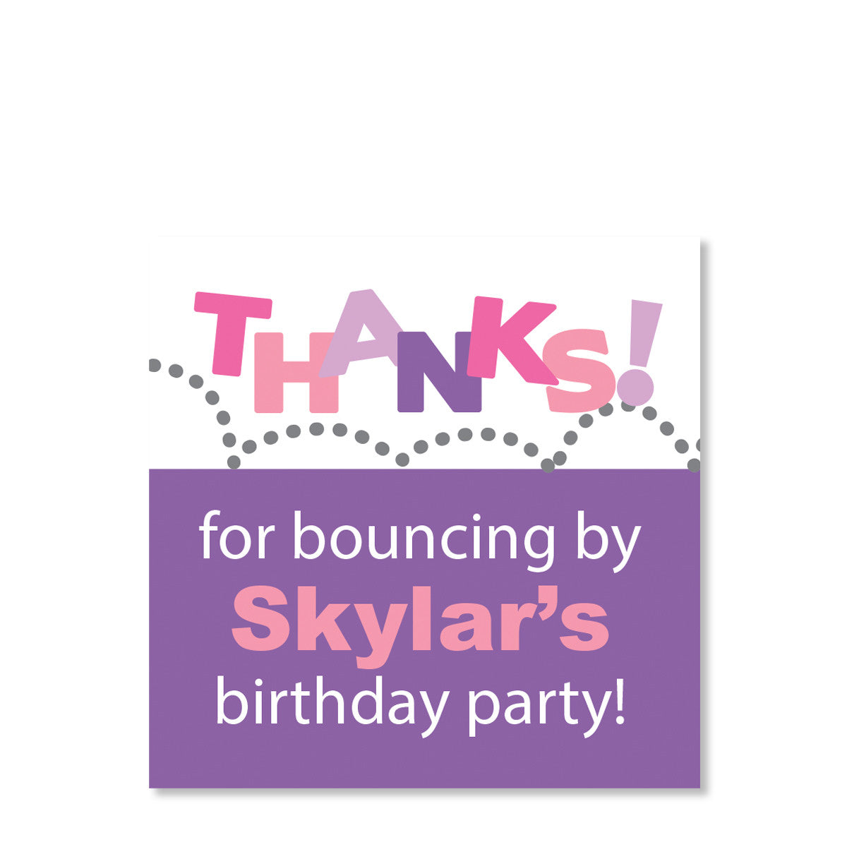 Pink & Purple Bounce & Jump Party Cardstock Gift Tag | Swanky Press | Front