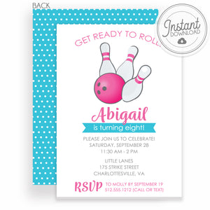 Girl Bowling Birthday Party Invitation | DIY Editable Instant Download | Templett Invitation | PIPSY.COM