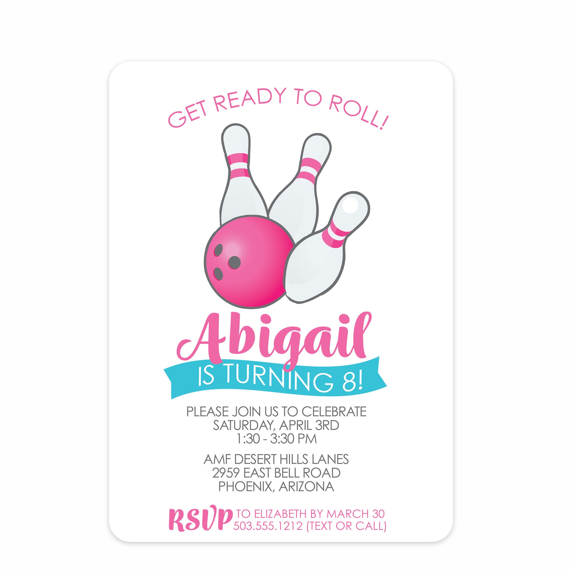 Bowling Birthday Invitations, Pink | Pipsy.com
