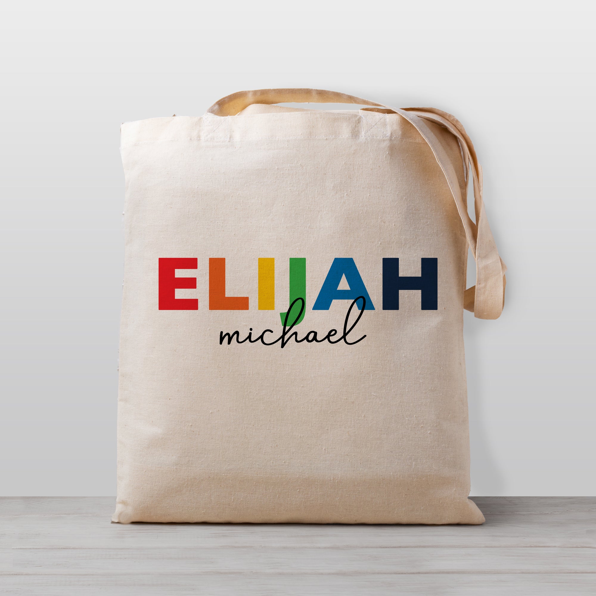 Rainbow Name Personalized Kid's Tote Bag, Gender Neutral, 100% natural cotton canvas