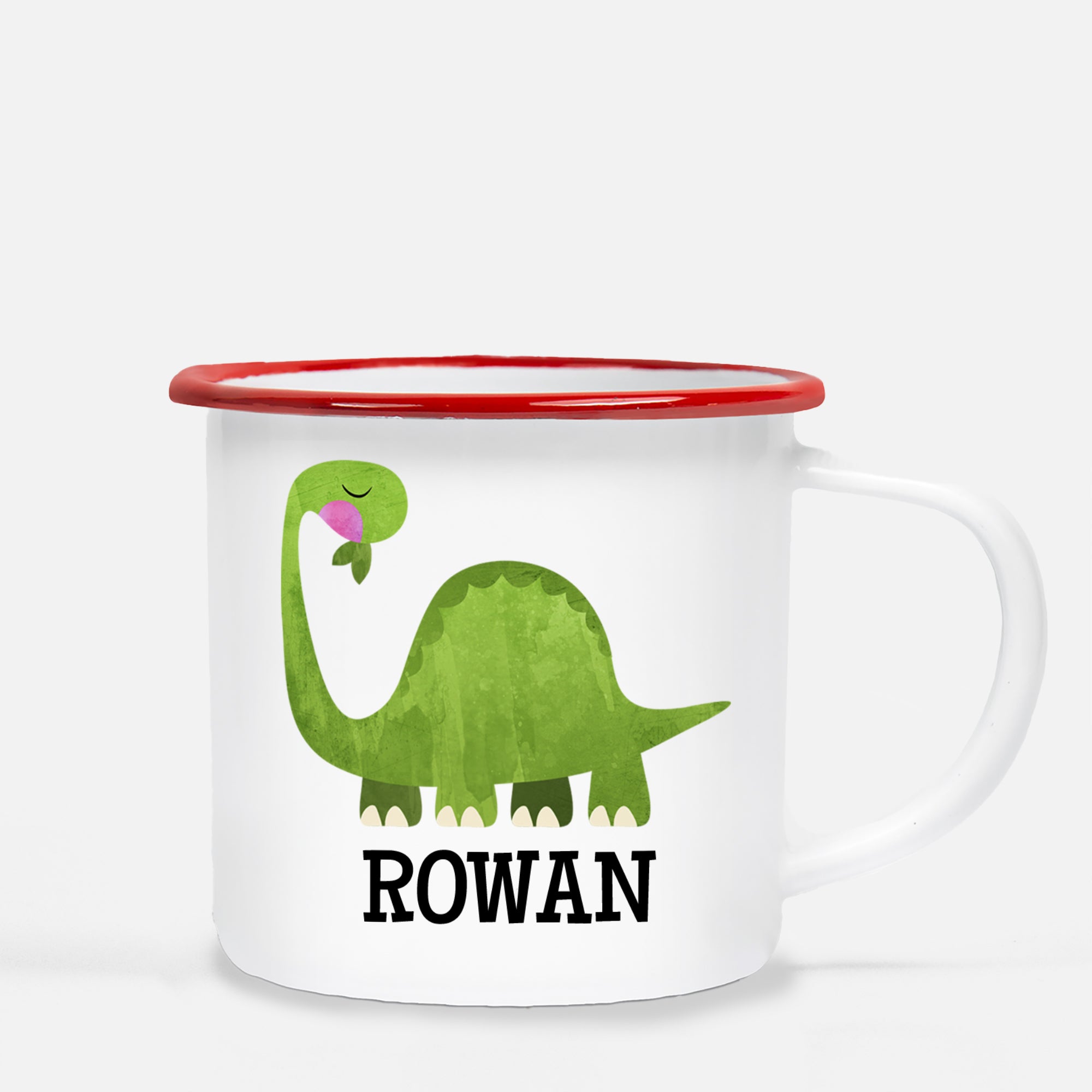 Dinosaur Camp Mug, Brontosaurus, Personalized with your Child's name, PIPSY.COM, red lip
