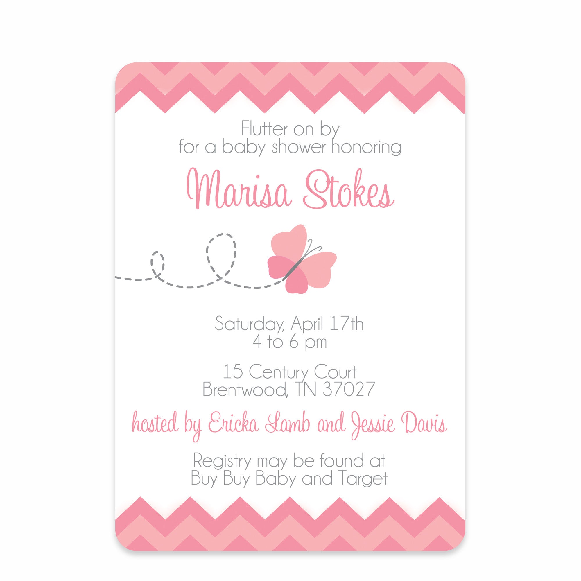 Pink Butterfly Baby Shower Invitation