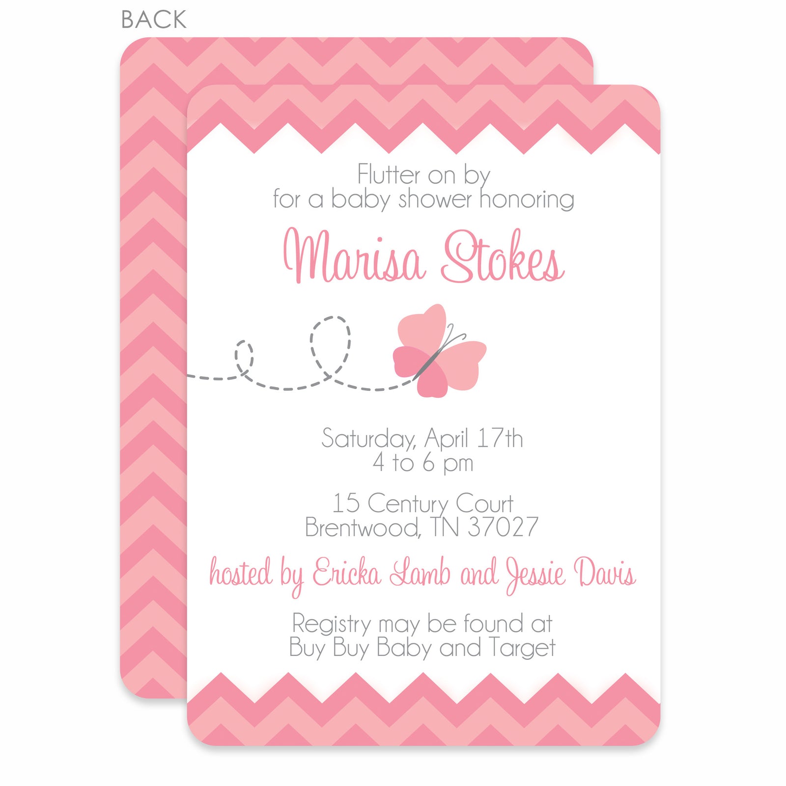 Pink Butterfly Baby Shower Invitation