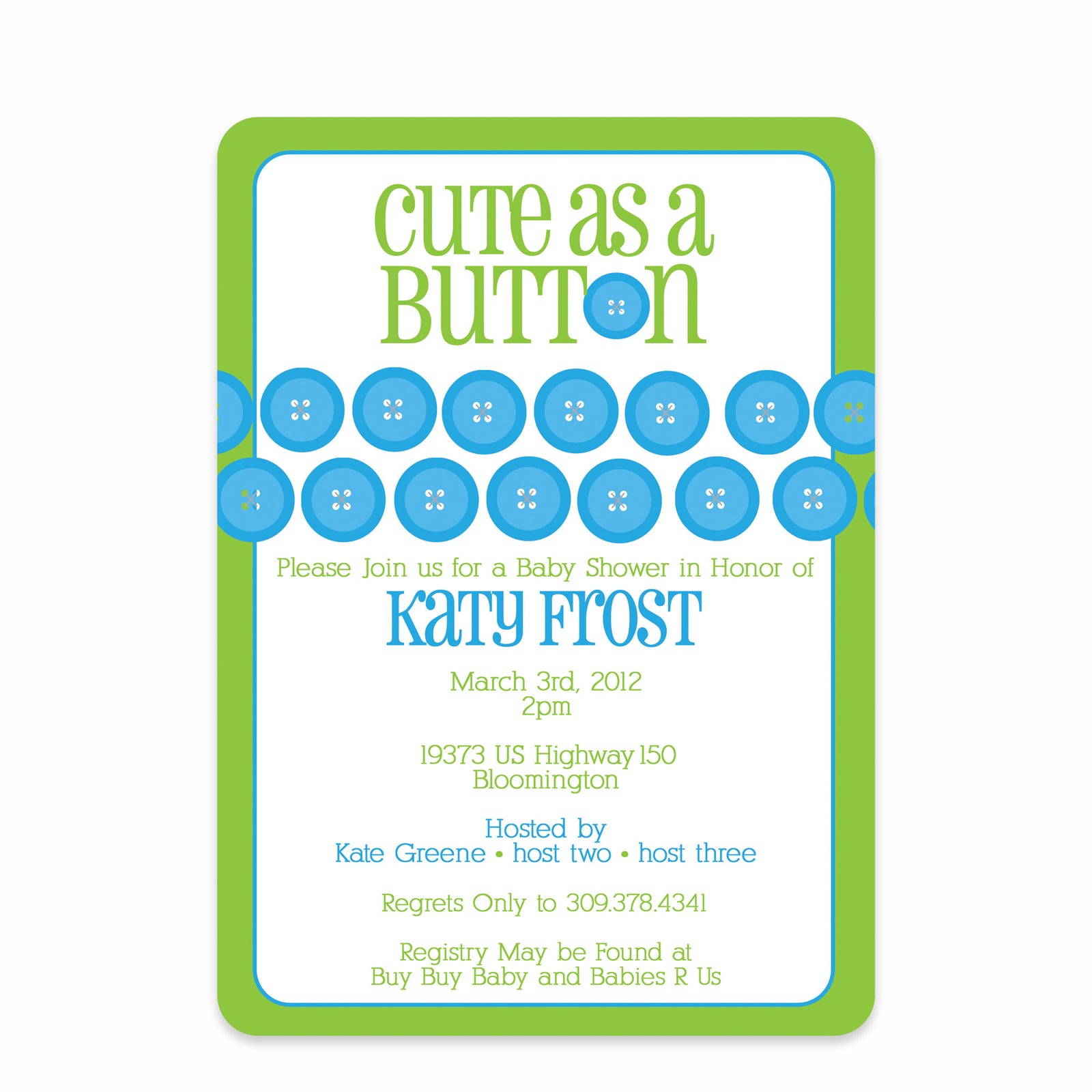 Cute As A Button Green Shower Invitation