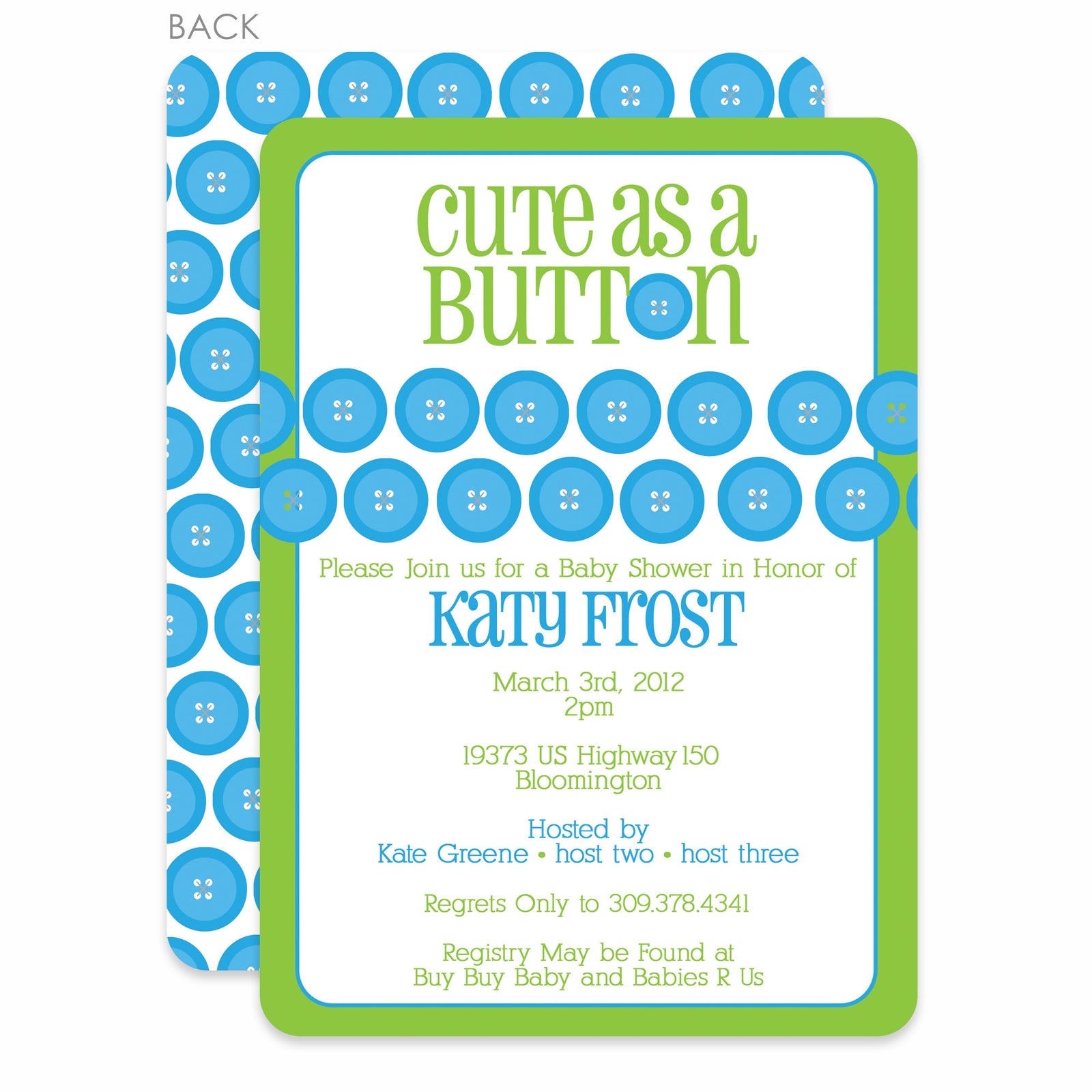 Cute As A Button Green Shower Invitation