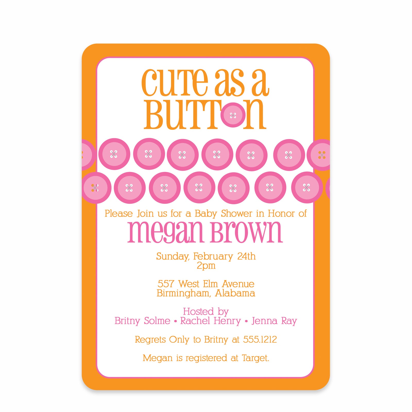 Cute As A Button Orange Baby Shower Invitation